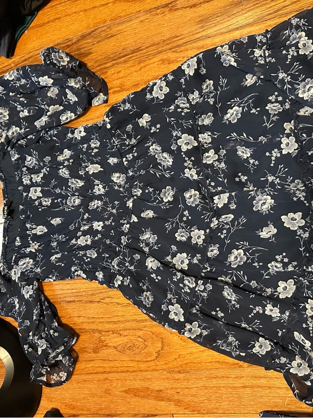 Navy Floral Ruffle Short Dress - Picture 2 of 3